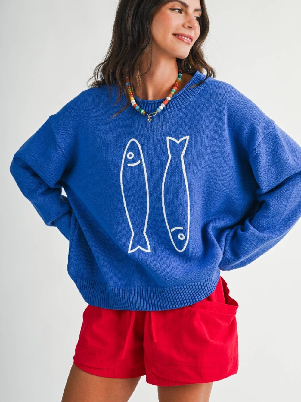 Sardine Italian Summer Roll Neck Sweater Blue NWT